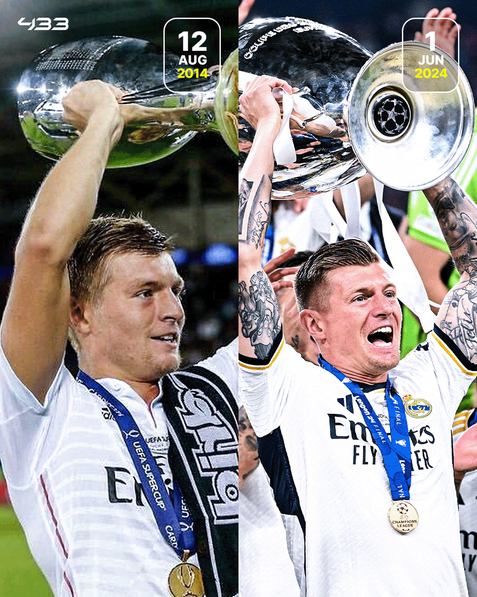 433's tweet photo. First game with Real Madrid: wins a trophy ✅
Last game with Real Madrid: wins a trophy ✅

Toni Kroos had the perfect start and the perfect ending 🏆 https://t.co/S8sVGhFiey