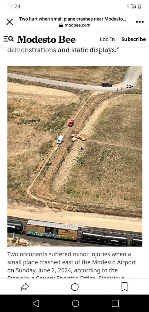 ivancp25's tweet image. #AccidenteAéreo de un avión #NorthAmerican #T6Texan, que aterrizó forzosamente tras agotar todo su combustible, en un terreno en #Empire, #StanislausCounty, al Este del Aeropuerto de #Modesto (MOD/KMOD), en #California, EEUU 🇺🇸. Los 2 ocupantes sufrieron heridas leves. 01-06-24