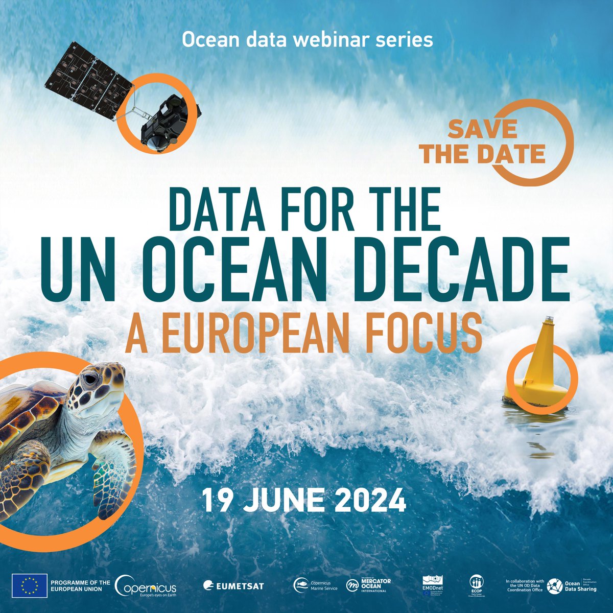 📢 Don’t miss the 1⃣st webinar of the EU #OceanData Series
 
It will feature an overview of #CopernicusMarine data and its contribution to the #OceanDecade goals 🌊
 
🗓️ 19 June 
🕐 14:30 CET
 
Read more and register here 👇 
eudata4oceandecade.eu