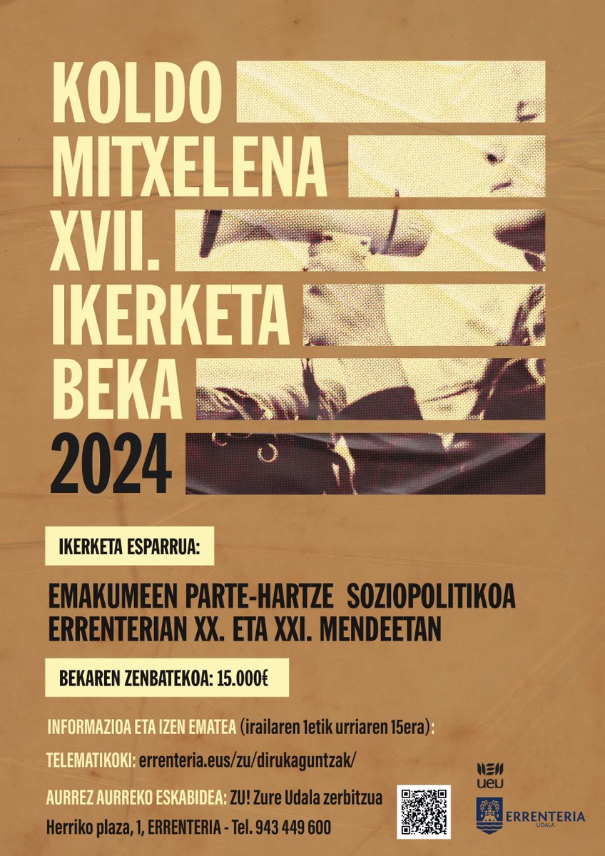 HerriBizia's tweet photo. La participación sociopolítica de las mujeres en Errenteria en los siglos XX y XXI es el tema de XVII beca de investigación Koldo Mitxelena. 

El plazo de presentación abrirá el 1 de septiembre https://t.co/GtnvXI9dFD https://t.co/o2kQ79r5dK
