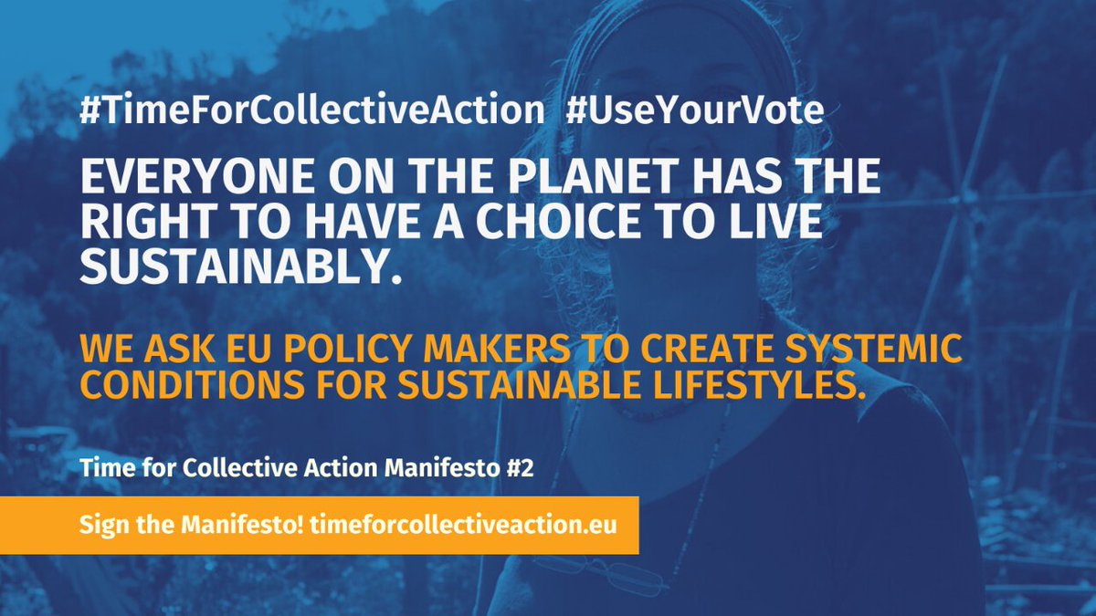 👍Everyone has the right to live sustainably
👎However, that choice is out of reach for most people, for systemic reasons
🗣️We ask 🇪🇺 politicians to create systemic conditions for mainstreaming sustainable lifestyles #TimeForCollectiveAction #VoteFutureEU timeforcollectiveaction.eu