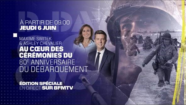 🚨DÈS 9H - DISPOSITIF SPÉCIAL SUR <a href="/BFMTV/">BFMTV</a>

🗓️Jeudi 6 juin

🇫🇷La cérémonie du 80ème anniversaire du débarquement à suivre en direct sur #BFMTV

🔴<a href="/MaximeSwitek/">Maxime Switek</a> &amp; <a href="/AshleyChevalier/">Ashley Chevalier</a> au cœur de la cérémonie