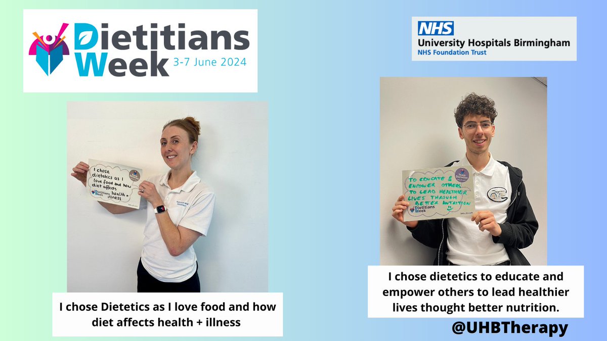 UHBTherapy's tweet photo. Here is why some of our Dietitians choose their carer path ... 

#DW2024 #Dietitiansweek @BDA_Dietitians @wmbda https://t.co/UMzDngzaLj