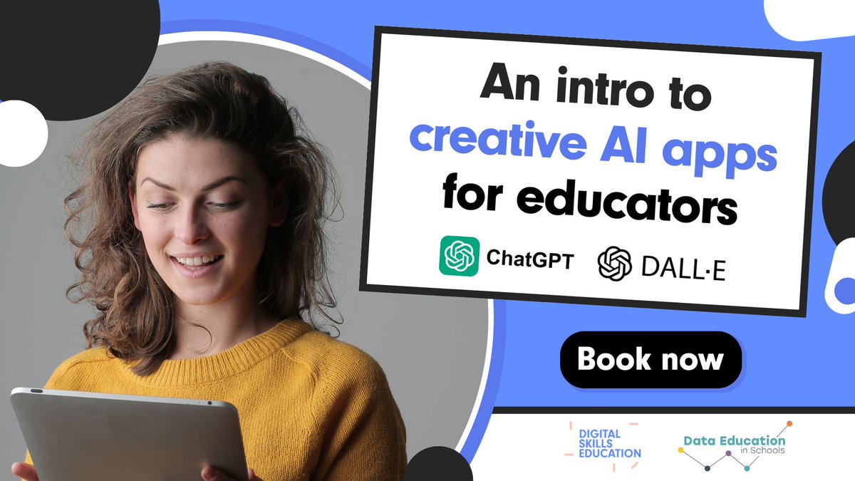 Digital Skills Education (@digiskillsed) on Twitter photo 🖼️🎶 Free course for Expressive Arts teachers. Discover how to bring AI into your classroom at our hands-on workshop in Glasgow later this month! 🤖🎨
Book now: bit.ly/4e4caCi <a href="/data_schools/">DataEducationInSchools</a> 🖼️🎶 Free course for Expressive Arts teachers. Discover how to bring AI into your classroom at our hands-on workshop in Glasgow later this month! 🤖🎨
Book now: bit.ly/4e4caCi <a href="/data_schools/">DataEducationInSchools</a>