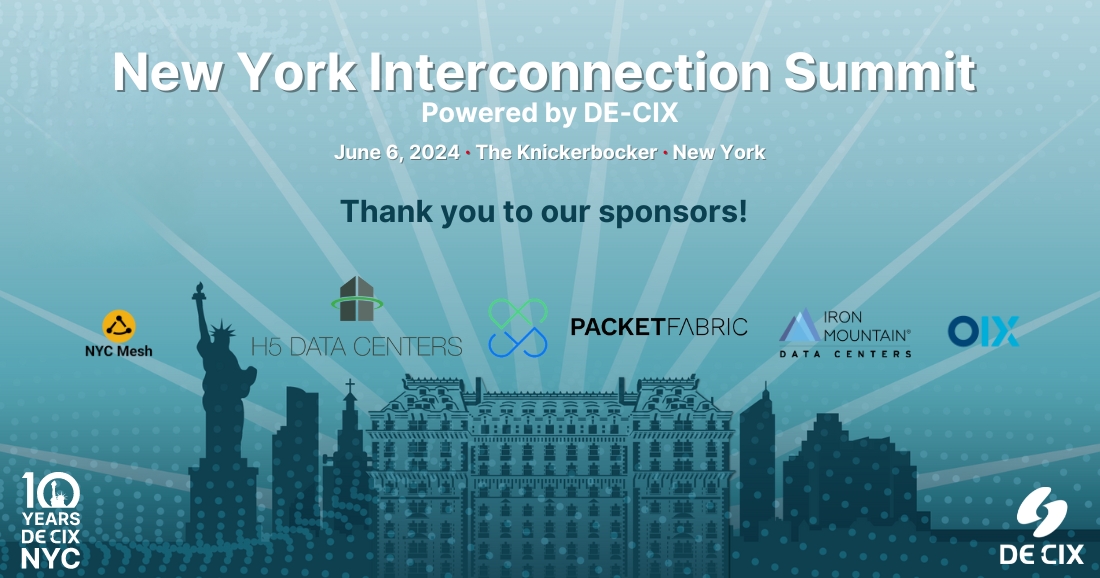 DECIX's tweet photo. Here's to 10 years! π #DECIXNY
Today is the day for the New York Interconnection Summit and DE-CIX 10th Anniversary Celebration. Thank you to our sponsors & see you soon! https://t.co/D9KDYYXTss