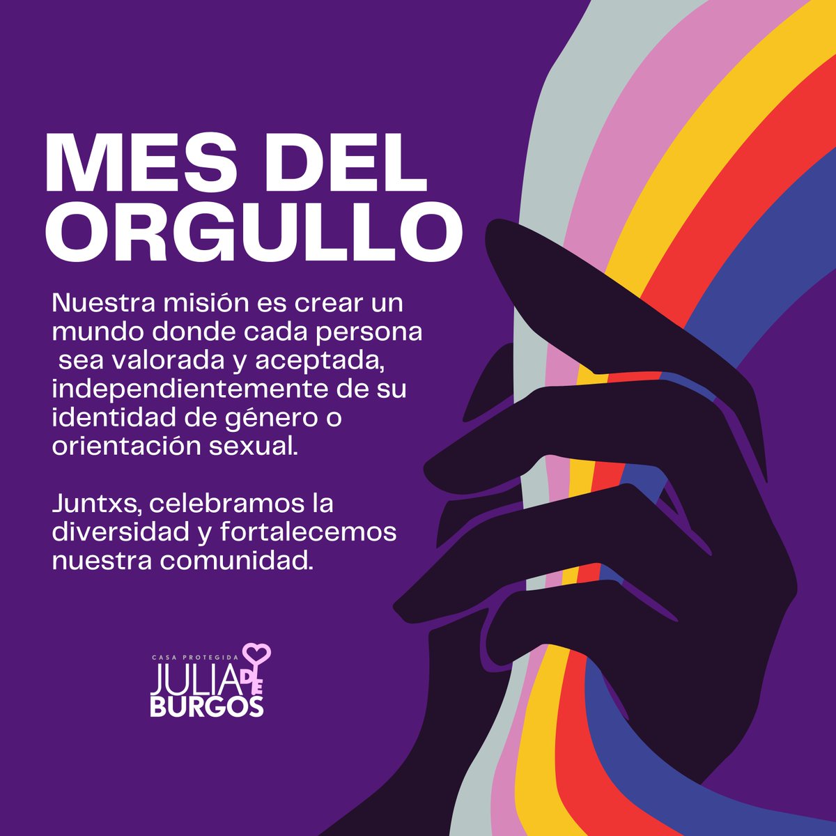 ✨ En Casa Julia, conmemoramos el Mes del Orgullo de la comunidad LGBTIQ+. Nos acompañamos en la lucha por la equidad y el respeto para todas las personas.

#OrgulloLGBTIQ #CasaJulia