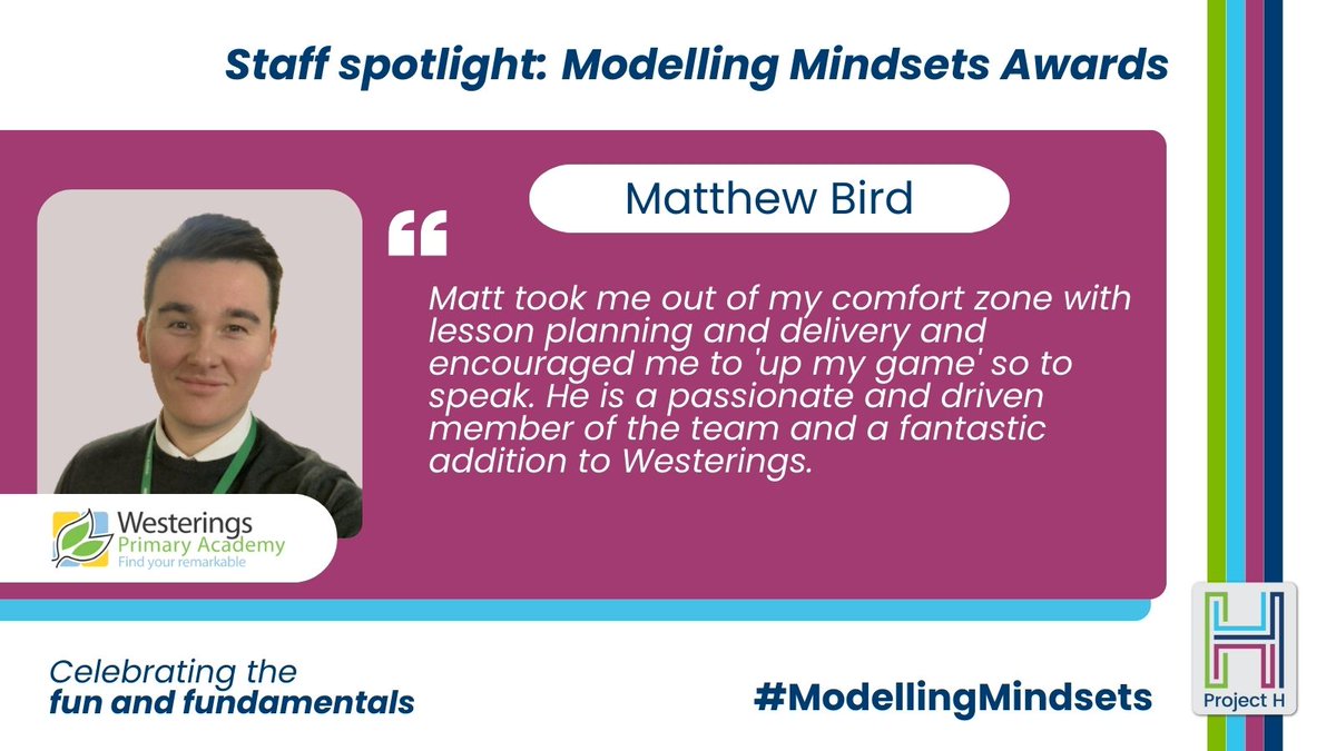 ProjectHUK's tweet photo. Next up in our series spotlighting brilliant people who received nominations for their impact is Matthew Bird at @WesteringsAET. Congratulations! 🎉
With the #ModellingMindsets campaign, we’re highlighting the best of the teaching profession across @AETAcademies' network. https://t.co/4Y42ofhJsh