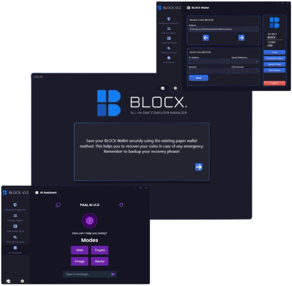 👀 Desktop V1.2 of <a href="/BLOCX_TECH/">BLOCX. (Official)</a> ❓

✅ #AI ChatBot <a href="/PaalMind/">PAAL AI 🧠🤖</a> 🧠
✅ Optimizador 🦾
✅ Wallet 👛
✅ Remote Access 🎮
✅ Malware Protection ⚠️

#DePIN #BLOCX $BLOCX #CyberSecurity #POW #MN #Crypto