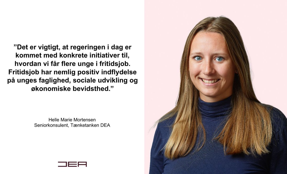 I DEA er vi glade for, at der nu sker noget på fritidsjob-området 👏 For vores analyse lavet af <a href="/KJakobsen_DEA/">Kristian Jakobsen</a> og <a href="/hmmhelle/">Helle Mortensen</a> peger på, at færre 13-15-årige har et fritidsjob i dag end før finanskrisen - på trods af fordelene ved at have et. Læs mere her👉dea.nu/nyheder/under-…