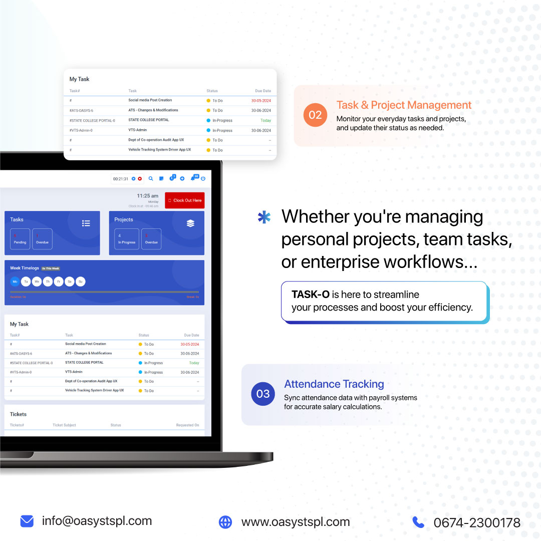 Introducing Task-O by Oasys Tech Solutions! 
Are you ready to revolutionize the way you manage your tasks? Task-O is here to help you boost your productivity.
 #TaskO #OasysTechSolutions #TaskManagement #ProductivityBoost #WorkSmart #Bhubaneswar