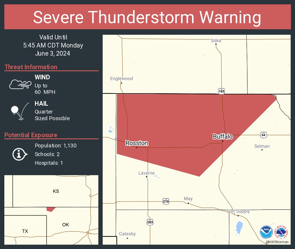 Severe Thunderstorm Warning including Buffalo OK and Rosston OK until 5:45 AM CDT