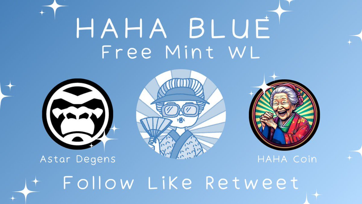 🚀💥 #HAHAblue NFT Free Mint Alert! 🎉

We're giving away 10 NFT mints! Only 3333 available! 

🔗 Chain: #AstarzkEVM 
🛒 On: <a href="/rarible/">Rarible</a>

To win: 
1️⃣ Drop your EVM Wallet! 
2️⃣ Like &amp; RT! 
3️⃣ Follow <a href="/hahacoinastar/">HAHA coin</a> &amp; <a href="/AstarDegens/">Astar Degens</a>

Act fast - 48 hours only! 🕒