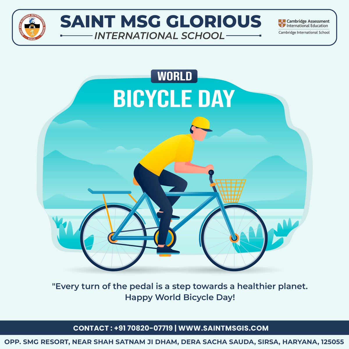 Saint MSG Glorious International School (@saintmsgschool) on Twitter photo Happy World Bicycle Day!
Today, we celebrate the humble bicycle, an incredible mode of transportation that not only promotes health and fitness but also contributes to a cleaner, greener planet. ๐ฟ๐ฒ
#WorldBicycleDay #CyclingLife #HealthyLiving #EcoFriendly #CycleTogether Happy World Bicycle Day!
Today, we celebrate the humble bicycle, an incredible mode of transportation that not only promotes health and fitness but also contributes to a cleaner, greener planet. ๐ฟ๐ฒ
#WorldBicycleDay #CyclingLife #HealthyLiving #EcoFriendly #CycleTogether