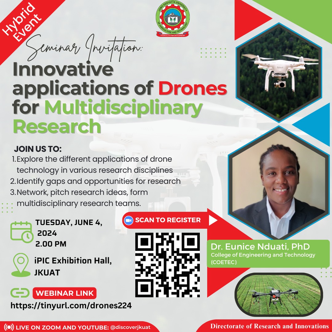 ShemKuyah's tweet photo. Join us to explore the application of drones for multidisciplinary research.

*Date:* Tuesday 4 June 2024 at 2:00 pm
*Venue:* iPIC Exhibition hall (in 
*Registration link:* https://t.co/gYF2w0mFPr
Karibuni! https://t.co/oscnQBWq3x
