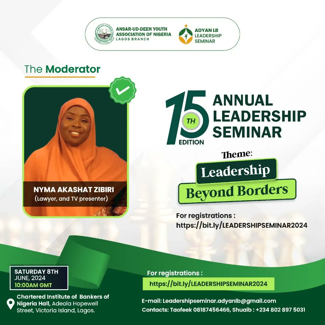 AdyanLB's tweet image. Meet our moderator - A lawyer and T.V Presenter @TVCconnect

Nyma Akashat-Zibiri 

For participation, register at
bit.ly/LEADERSHIPSEMI…

#ADYANLB
#LEADERSHIPSEMINAR
#LEADERSHIPBEYONDBORDERS