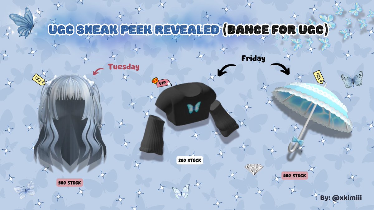 There is the new Sneak Peek with the items revealed. These will be released in 'Dance for UGC' from June 3rd. 🗓️

These items too could be very expensive, take precautions! 🚨

Links for each item will be in the comments ⬇️ ♡

#DanceForUGC #Roblox