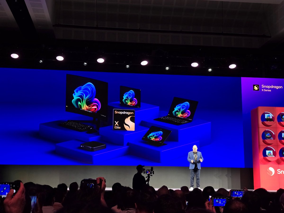 varunkrish's tweet photo. And big breaking news from @computex_taipei , @qualcomm announces that Snapdragon X Elite will be coming to other PC form factors like Desktops and tablets and mini PCs @cristianoamon https://t.co/RdI9CufgB2