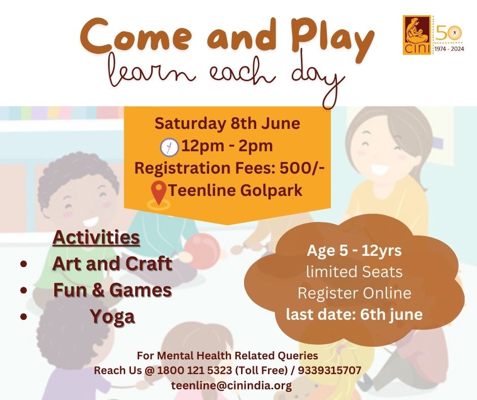cini_india's tweet photo. come and Play, Learn Each Day : By #teenline for 5-12Yrs Children 
At Golpark, Near South City College 
Booking open till 6th June. Call : 1800 121 5323 (Toll Free) or 9339315707. Limited seats left, Call now. https://t.co/NDd3lxSufw