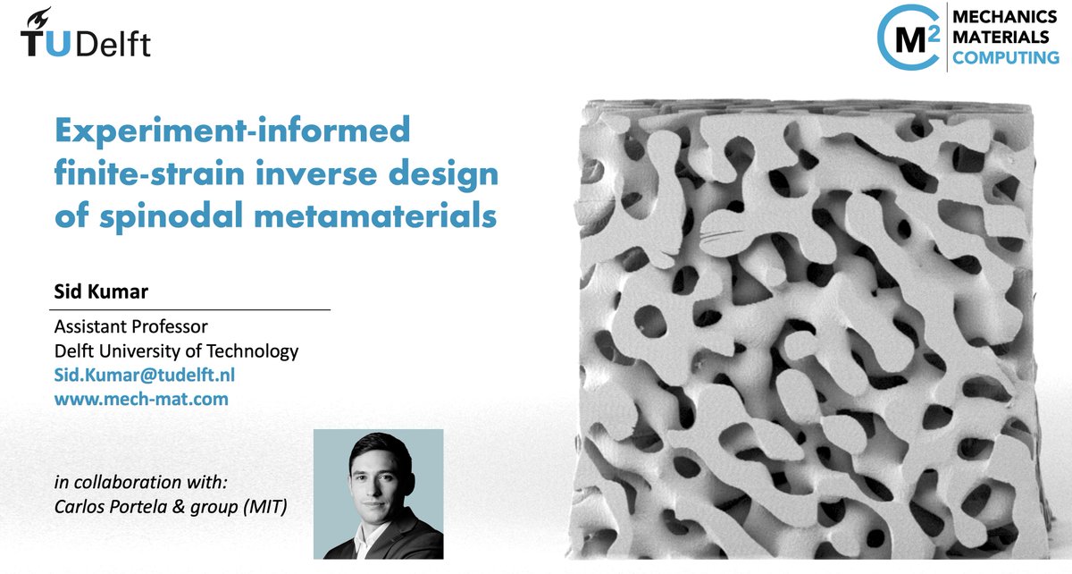 Sid Kumar (@sidkumar_mech) on Twitter photo If you're at #Eccomas2024 and interested in ML design of spinodal metamaterials directly with experimental data, come to auditorium VIII MS007A at 10:30 today. 😊
Preprint: arxiv.org/abs/2312.11648
Collaboration with <a href="/CarlosMPortela/">Carlos M. Portela</a> If you're at #Eccomas2024 and interested in ML design of spinodal metamaterials directly with experimental data, come to auditorium VIII MS007A at 10:30 today. 😊
Preprint: arxiv.org/abs/2312.11648
Collaboration with <a href="/CarlosMPortela/">Carlos M. Portela</a>