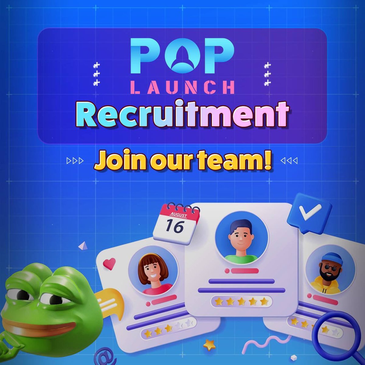 🔈 PopLaunch Recruitment 🔈

Join Our Team! ‼️

PopLaunch, the number one innovative gaming launchpad on TON, is seeking talented individuals to join us and become legends in the cryptocurrency market.

We are looking for:

1. Community Managers (CM)

Proficiency in English and a