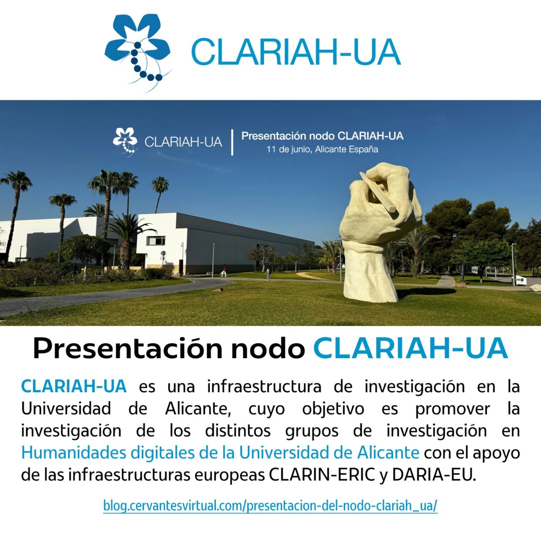 BVMC_UA's tweet image. ✅ AGENDA INVESTIGACIÓN
Presentación nodo CLARIAH-UA
📍 Universidad de Alicante, Alicante
🗓️ 11 de junio
✚ info: blog.cervantesvirtual.com/presentacion-d…
#DisfrutaLeyendo en #BVMC 📚