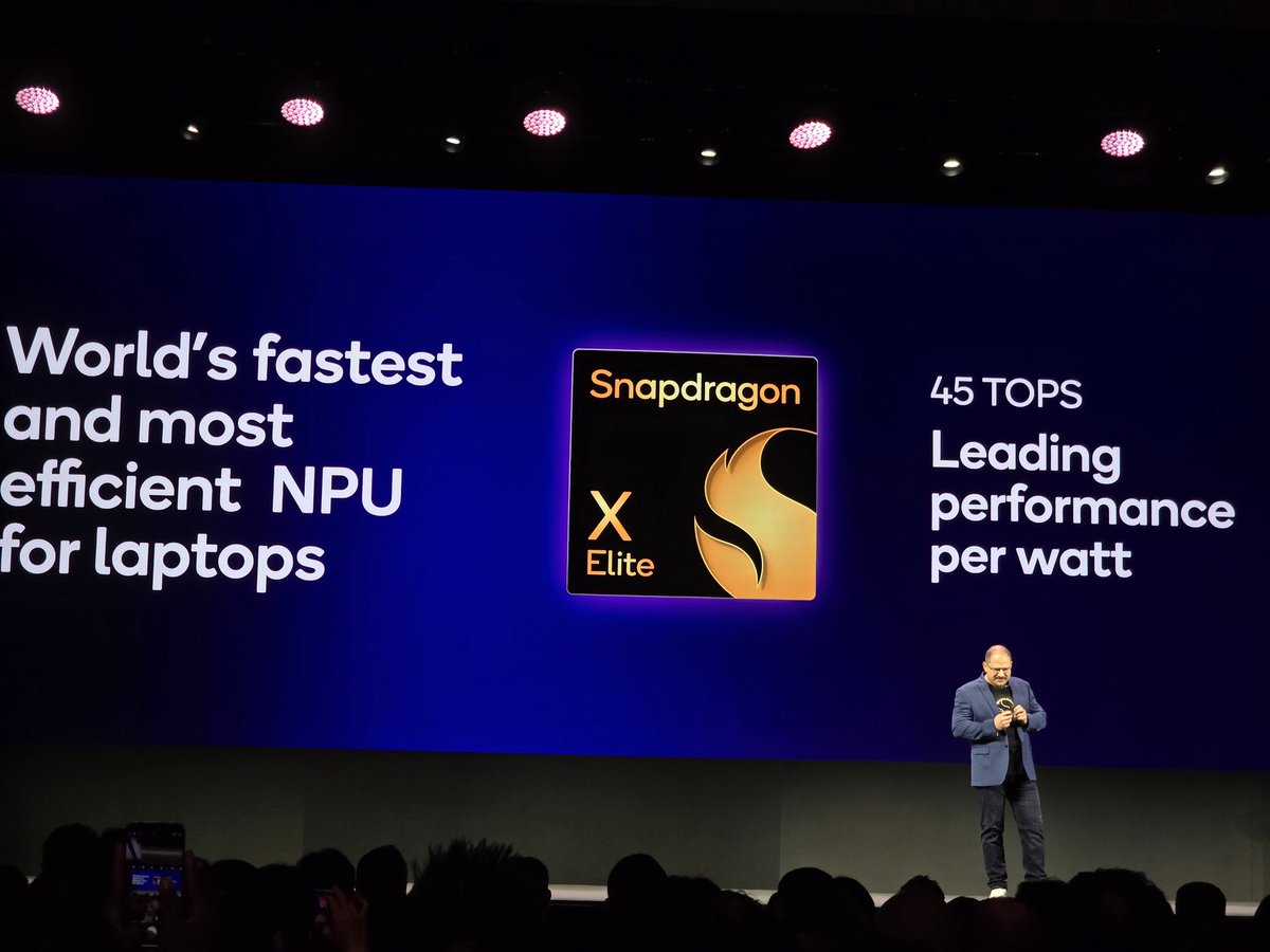 varunkrish's tweet photo. And @cristianoamon takes on the competition and says everyone talks about TOPS &  requests that they talk about watts too.@Qualcomm is calling  #snapdragonXElite world's fastest and most efficient NPU for laptops with leading performance per watt.
For context, @AMD claimed 50 TOPs with no mention of power.