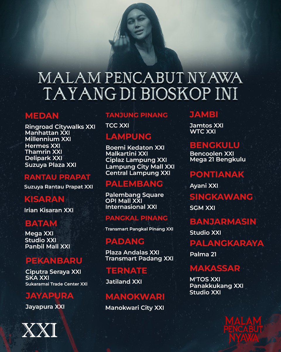 #MalamPencabutNyawa TAMBAH SHOWTIME NIH! 🖤

Buruan ke bioskop biar makin banyak yang bantu Respati (Devano Danendra) lawan Sukma! 🔥

#BASEEntertainment