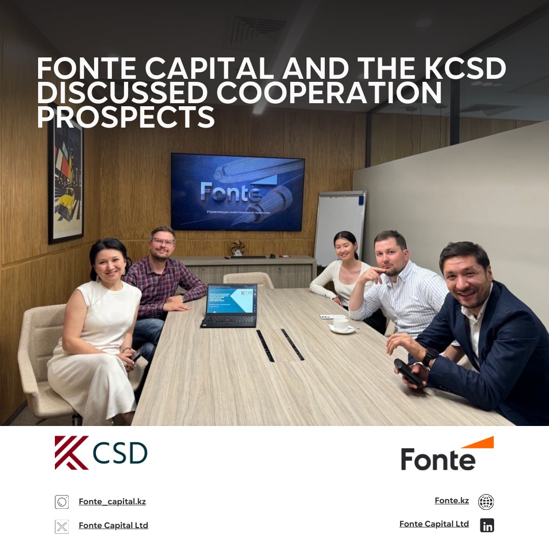 On May 30,Fonte Capital and the Central Securities Depository JSC (KCSD) held a meeting to discuss cooperation. They explored KCSD's capabilities in servicing AIFC participants, process automation, personal account functionality, and integration into existing business processes
