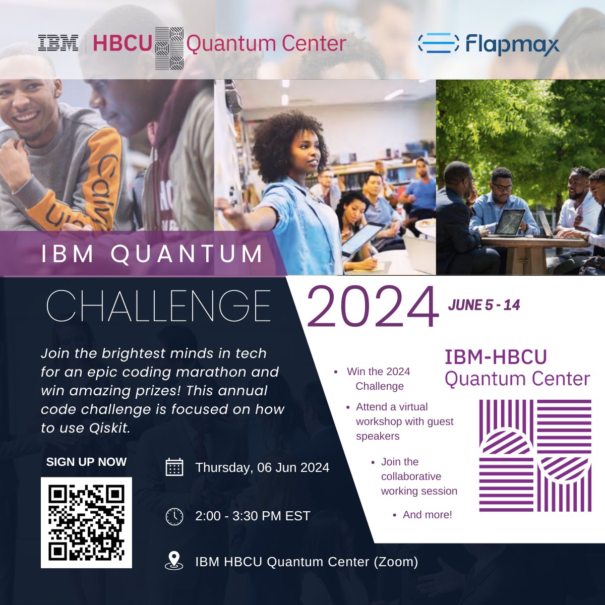 FlapmaxHQ's tweet image. Flapmax is excited to announce our collaboration with the @IBM HBCU Quantum Center for the IBM Quantum Challenge 2024! 🚀
Join the brightest minds in tech for an epic coding marathon and win amazing prizes! Engage with cutting-edge quantum tech and network with fellow…