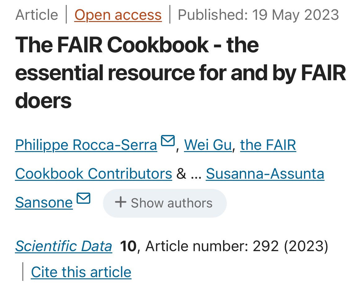 SusannaASansone's tweet image. FYI, data integrity is also underpinned by the fact that data has to be findable, accessible, interoperable and so reusable (#FAIRdata), for this another great initiatives by major #pharma is the #FAIRcookbook (faircookbook.elixir-europe.org) ⬇️ #WCRI2024