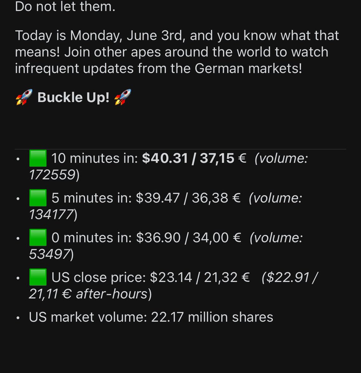 Holy Sh%T....
After 10 minutes of trading, the German market has $GME at $40.31.