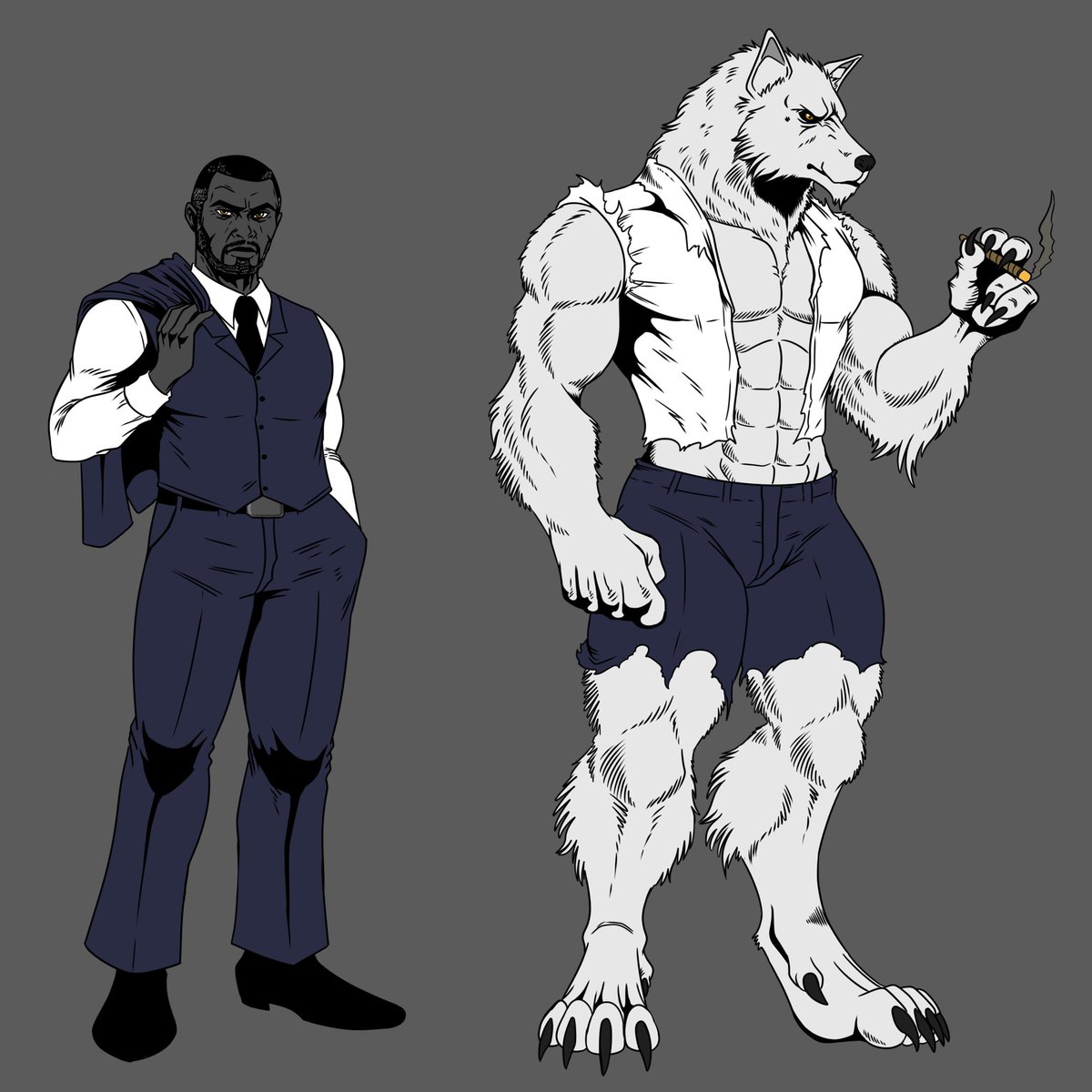 BothropsAsper1's tweet photo. An assortment of character concepts for a personal project. 
#OCs #werewolf #kitsune #opossum #anthro https://t.co/fxGEjJD6rb