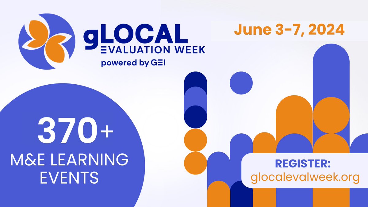Hey, hey, hey, gLOCAL Evaluation Week starts TODAY!🙌🥳🙌 

Rediscover monitoring &amp; #evaluation with more than 3⃣7⃣0⃣ free knowledge-sharing events happening online &amp; in person from June 3-7. 

Sign up to participate &amp; let's #gLOCAL2024! glocalevalweek.org