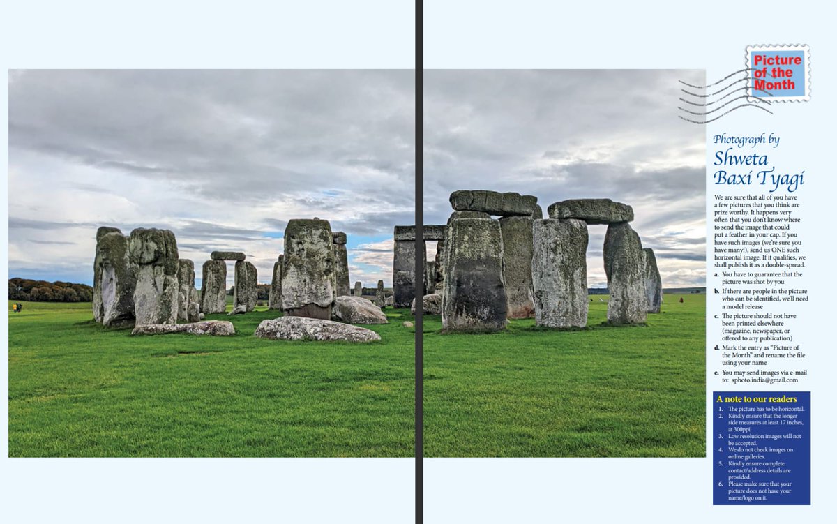 baxishweta's tweet photo. Yay. One of my clicks from my first UK trip is featured in @SPmagazine magazine. It was partly the awe inspiring formations and my Pixel phone, but mostly me in love with the awe inspiring formations. #Stonehenge  #Photography https://t.co/HWVDSUIHRV