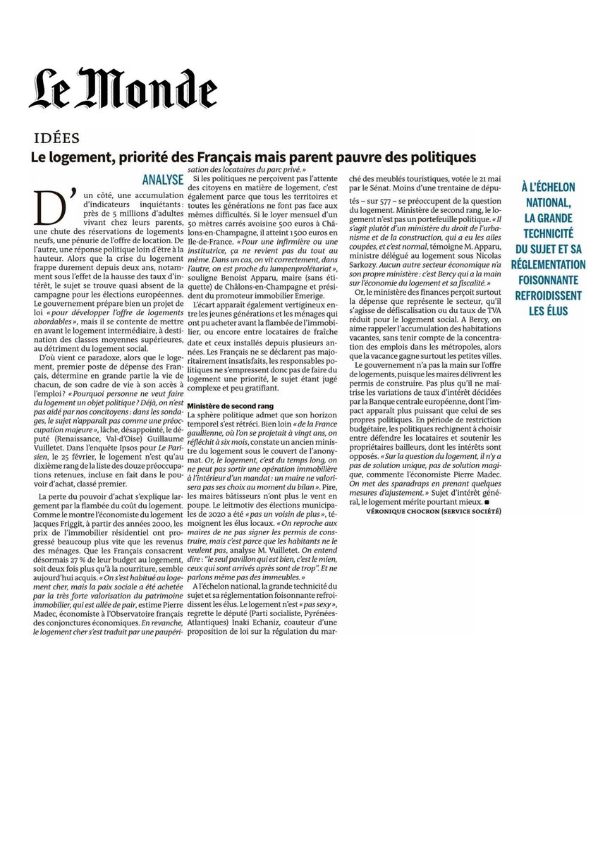 Si le logement n’est pas un objet politique, s’il n’est pas au cœur du projet de société, s’il ne relève que de l’auto-régulation du secteur privé, pourquoi en faire un portefeuille ? #Logement, éducation, et santé, ce sont en réalité un seul et même projet de société à défendre