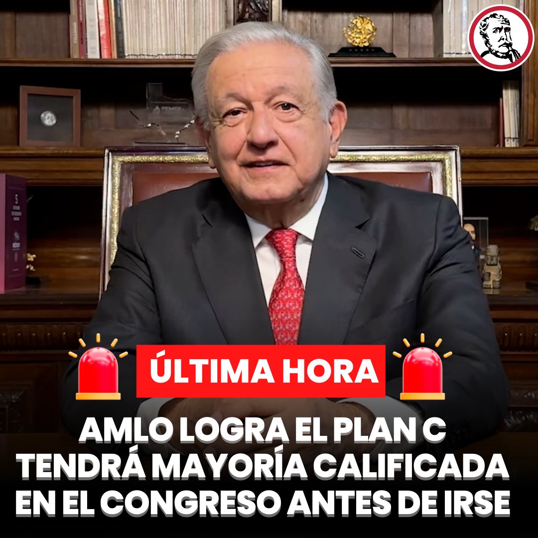 revistapolemon's tweet photo. 🚨#ÚLTIMAHORA El Presidente Andrés Manuel López Obrador (@lopezobrador_) logró el anhelado Plan C, con el que podrá hacer reformas constitucionales antes de irse sin la necesidad de los votos de la oposición.

Y no sólo ella, la próxima Presidenta de México, Claudia Sheinbaum (@Claudiashein), también tendrá durante su gobierno la mayoría calificada con las y los legisladores de Morena y la 4T, en la Cámara de Diputados y muy probablemente en el Senado. 

De acuerdo con el conteo rápido presentado por la presidenta del @INEMexico, Guadalupe Taddei, Morena se llevó carro completo,  pues no sólo conquistó la Presidencia de la República, también arrasó en las Cámaras de Diputados y Senadores. 

En la Cámara de Diputados la bancada de Morena y la 4T tendrá entre 233 y 251 diputaciones. 

Y en la Cámara de Senadores entre  57 y 60 escaños.