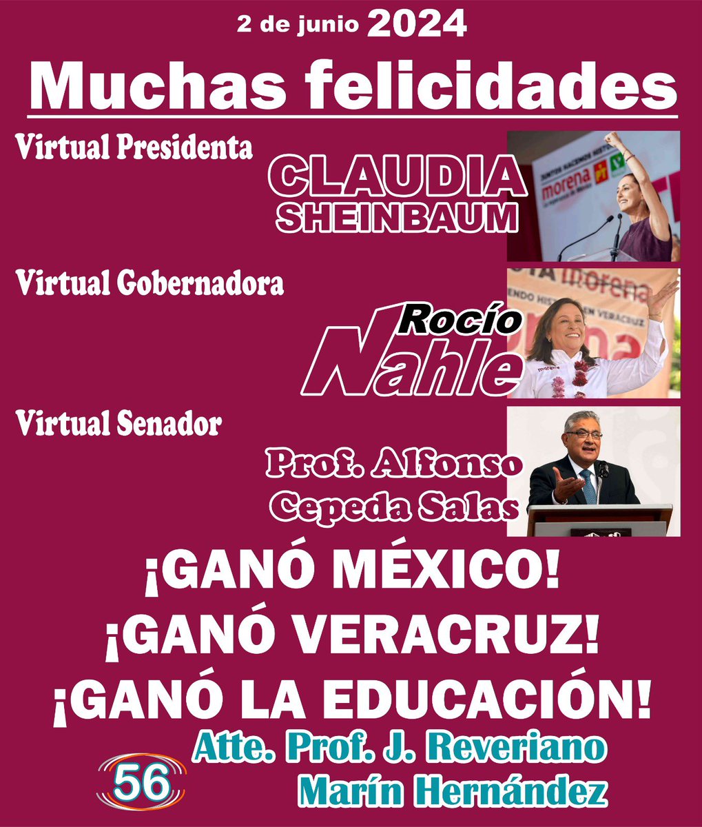 SNTE56Veracruz's tweet photo. ❤️Por amor a #Veracruz❤️
#RocíoNahleGobernadora
#ClaudiaPrimeraPresidenta
#GanamosVeracruz
#TriunfoDeLaDemocracia

¡Sigamos Haciendo Historia! https://t.co/DiZwr3hhgh
