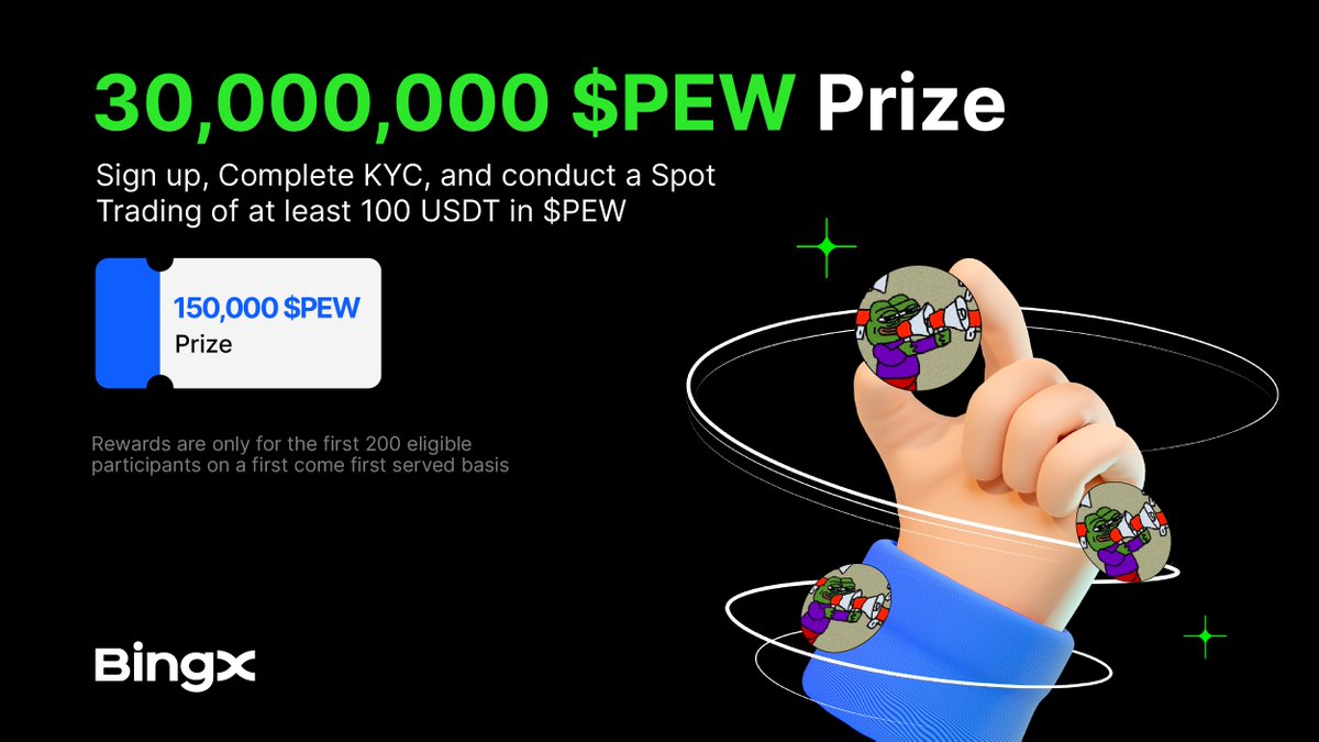 💰 Share a prize pool up to 30,000,000 $PEW

Sign up and start trading today! Everyone can earn 150,000 $PEW rewards @pewoneth

🎁 Details: bingx.com/en/act/chanelA…

Retweet and tag 5 friends to share the love 🥰