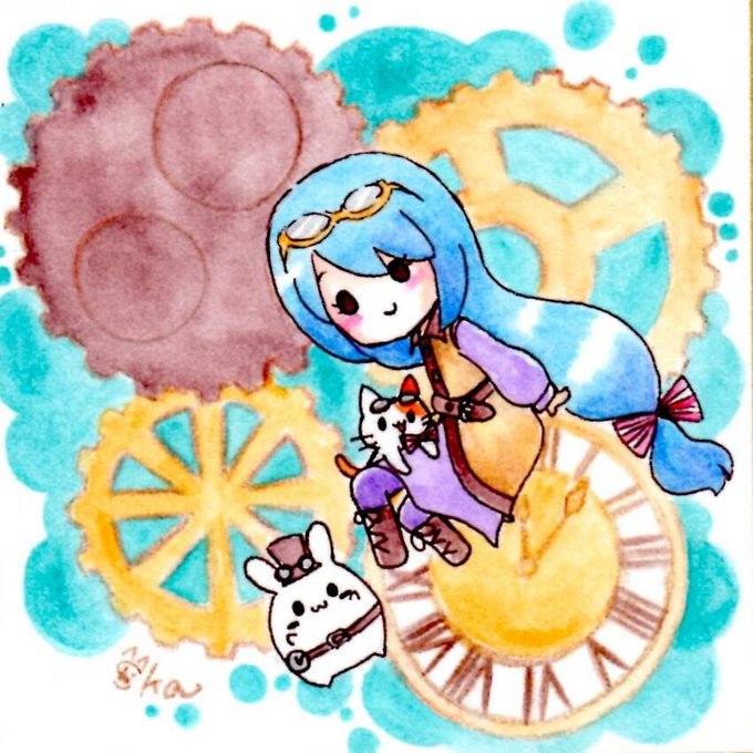 「blue hair chibi」 illustration images(Latest)