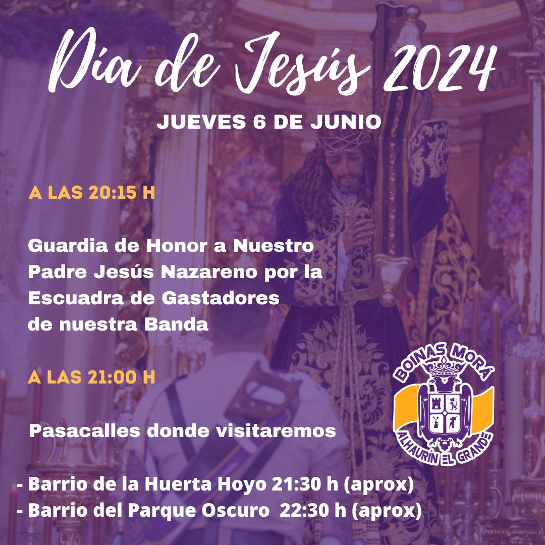boinasmora's tweet photo. Programa de actos de nuestra banda, para este Día de Jesús. https://t.co/1zJqC0cV81