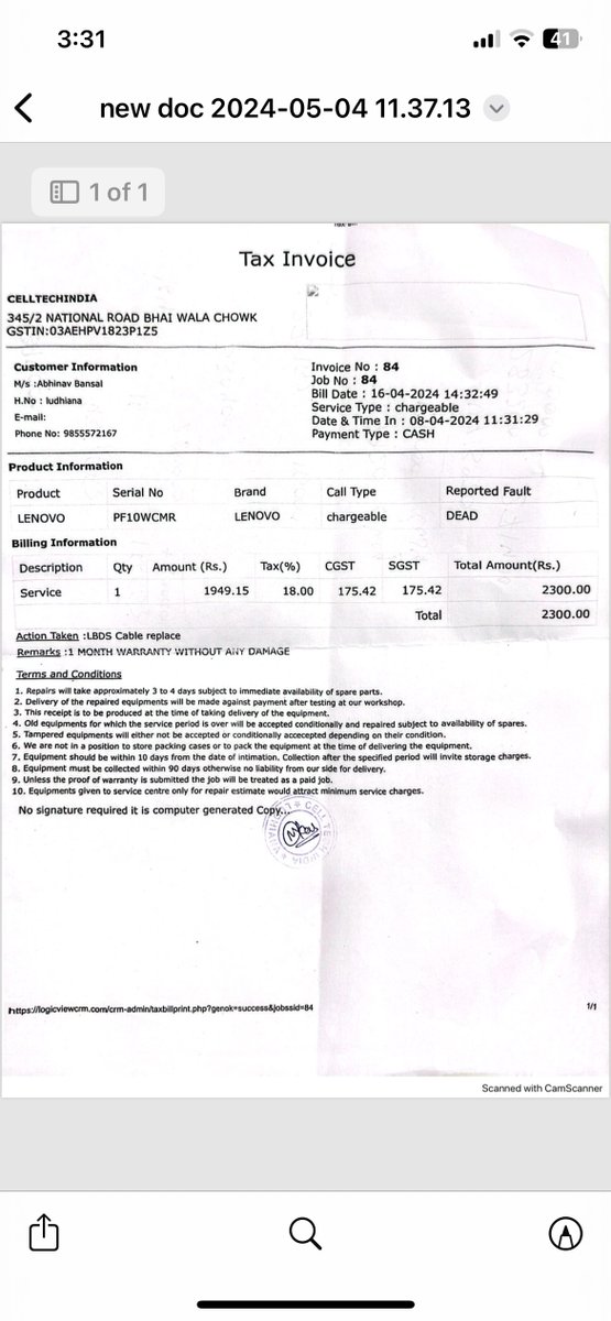 namanbansal0567's tweet photo. @Lenovo_in Exploitation and Harassment by your Service Centre. Motherboard replaced twice and more than 50000 spent but still laptop doesn't work, Ban these service centres and stop scamming the customers. Got only automated responses over email! Please help! https://t.co/cMFW9uw9S9