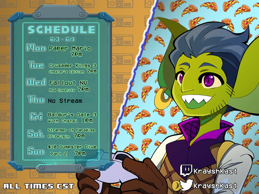 KrayshKast's tweet photo. This week sees the start of a new BG3 playthrough with @DaytimeChatai 

AND Part Two of $10 Dumpster Dive this Sunday! https://t.co/xFCkUDtYqX