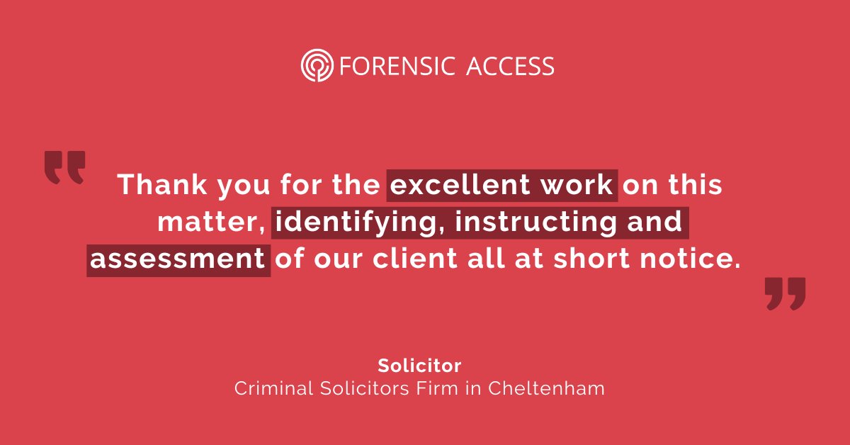 ForensicAccess's tweet image. We maintain a 300-strong network of forensic experts, this includes clinical and forensic #psychiatrists.

In this case, our expert conducted a #psychiatric assessment of the client. The process was supported by our #casework managers who worked hard to meet this deadline! 👏
