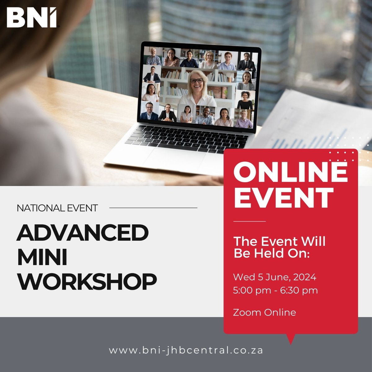 Join us on Wednesday June 5th, 2024 at 5pm, for a dynamic online learning experience like no other! Our advanced mini workshop offers.
🔗 Register now to secure your spot and take your business to the next level! bni-jhbcentral.co.za/en-ZA/eventdet… 
#AdvancedWorkshop #ProfessionalDevelopment