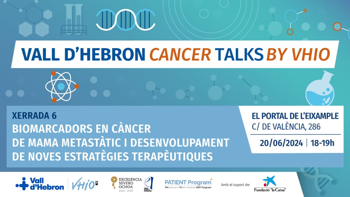 Vall d’Hebron Institute of Oncology (VHIO) (@vhio) on Twitter photo 📣 Pròxim #VHIOTalks2024‼️
🔹Biomarcadors en #CàncerMama metastàtic i desenvolupament de noves estratègies terapèutiques
💬Amb <a href="/MOliveira_MD/">Mafalda Oliveira</a>, <a href="/vserra_elizalde/">Violeta Serra</a> i Sara Cervelló en un debat que moderarà <a href="/luis_quevedo/">@luisquevedo.bsky.social</a>
🗓️20 de juny
⏰18 h
📍<a href="/portaleixample/">Portal de L'Eixample</a>
👉linke.to/VHIOTalksBIOMA… 📣 Pròxim #VHIOTalks2024‼️
🔹Biomarcadors en #CàncerMama metastàtic i desenvolupament de noves estratègies terapèutiques
💬Amb <a href="/MOliveira_MD/">Mafalda Oliveira</a>, <a href="/vserra_elizalde/">Violeta Serra</a> i Sara Cervelló en un debat que moderarà <a href="/luis_quevedo/">@luisquevedo.bsky.social</a>
🗓️20 de juny
⏰18 h
📍<a href="/portaleixample/">Portal de L'Eixample</a>
👉linke.to/VHIOTalksBIOMA…