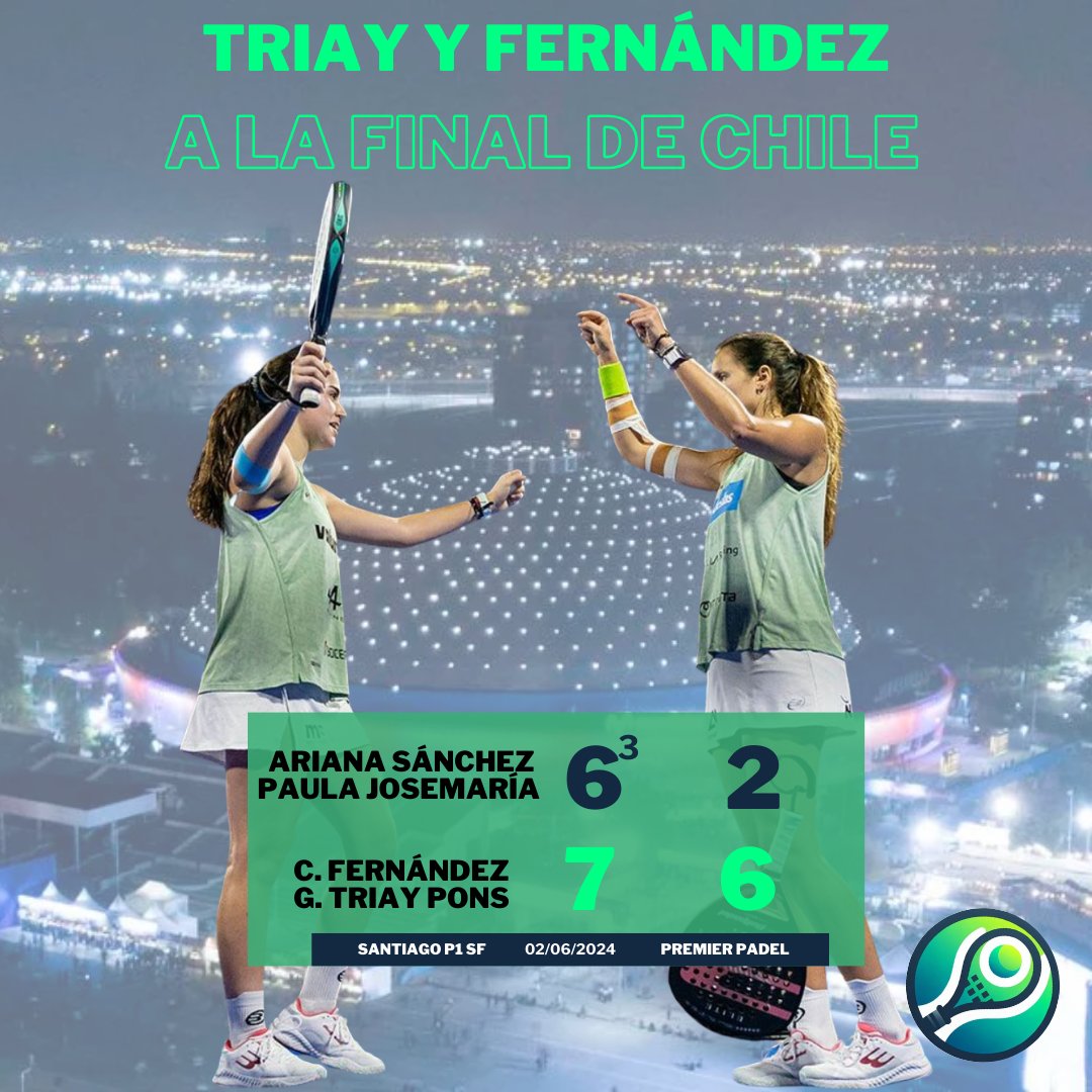 Racket_score's tweet photo. 🎾 ¡Victoria y a la FINAL! Triay y Fernández se alzaron con el triunfo en una espectacular semifinal de pádel durante el Premier Padel de Santiago 2024 en Chile. ¡Suerte en la final! 🏆🔥
#PremierPadel #Padel #Chile #triaypons #arisanchez #paulajosemaria #fernandez https://t.co/Km5ONS0a8q