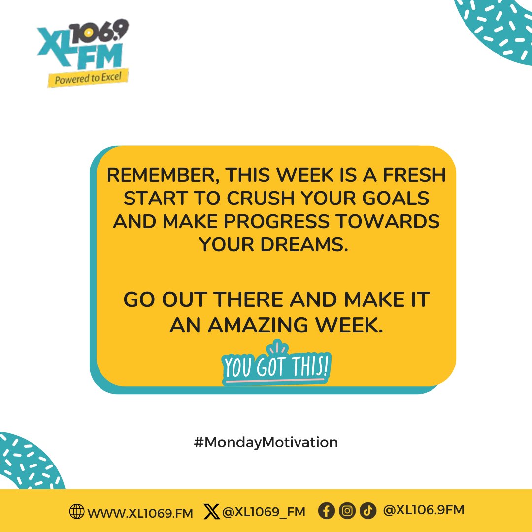 XL1069_FM's tweet photo. HAPPY NEW WEEK COOL CITIZENS 🥰

Here's your Monday morning reminder ✨

Believe in yourself, stay focused, and keep pushing forward.

You got this. 💪

#XL1069FM #newweekvibes #mondaymotivation #newweekgoals #PoweredToExcel https://t.co/Bz6cwi0nDz