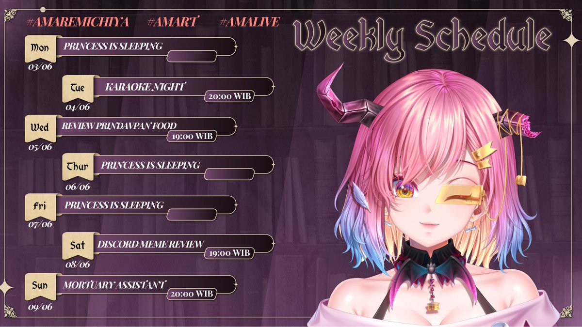 amaremichiya's tweet photo. Michins-tachiii😊
Since you guys askin for a weekly schedule
This is it!😈
Looking forward to do collab with @mihirokamigawa and @vincentcerbero
See you this week!😘
#amaremichiya #amalive #Vtuberuprising #vtuberid https://t.co/1QUWDZkvli