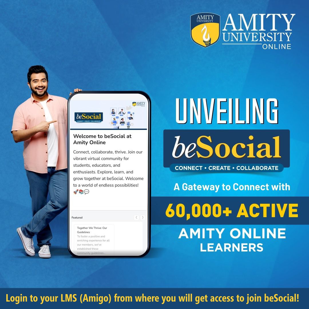 amity_online's tweet image. Exciting News! 🎉

We’re thrilled to introduce our dynamic new community platform, #beSocial, exclusively for our learners!

Dive into a vibrant space where you can connect with fellow learners from across India and around the globe.