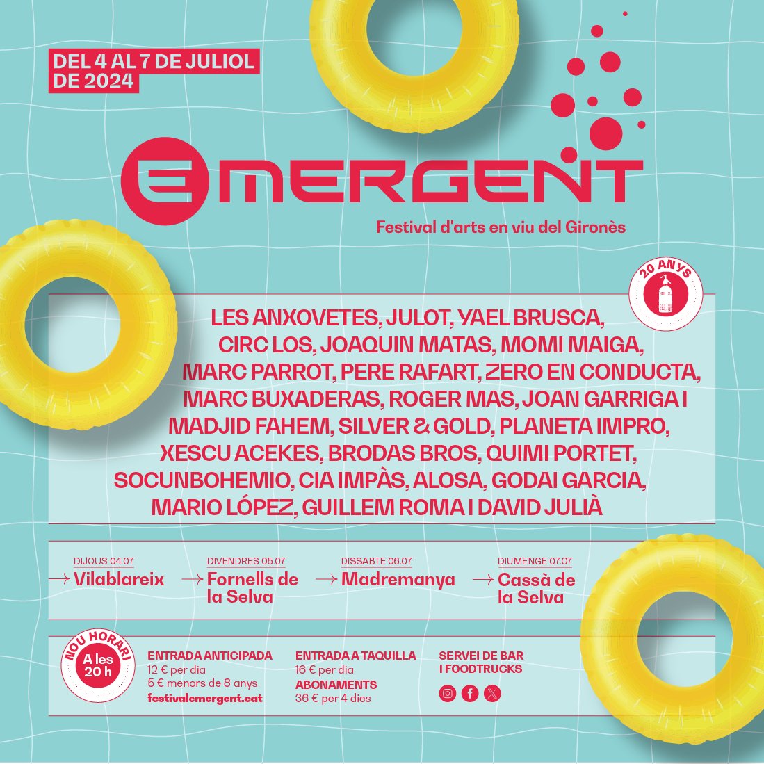 festemergent's tweet photo. ⚡️ 20 ANYS de FESTIVAL EMERGENT! ⚡️

Del 4 al 7 de juliol el Festival Emergent porta les arts en viu a 4 municipis del Gironès.

📍 Vilablareix, Fornells de la Selva, Madremanya i Cassà de la Selva.

👉🏾 Info i entrades a https://t.co/DLJqQltjma

#festivalemergent #turisme https://t.co/QjMLjo3jPc